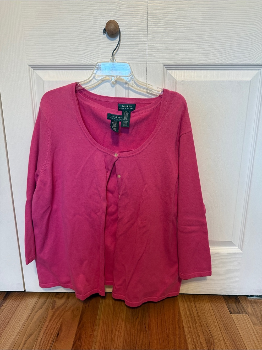 Lauren Ralph Lauren Hot Pink Scoop-Neck Button Cardigan
